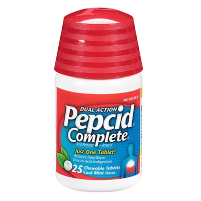 Pepcid Complete Dual Action Acid Reducer Cool Mint Flavor 25 Chewable Tablets