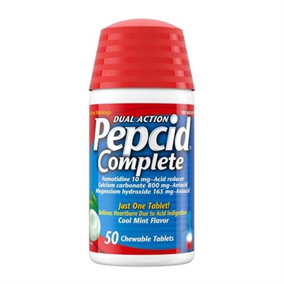 Pepcid Complete Dual Action Acid Reducer 50 Chewable Tablets Cool Mint Flavor