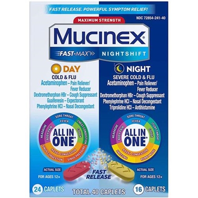 Mucinex Fast Max Night Shift Day And Night Cold And Flu 40 Caplets