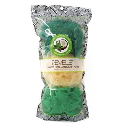 Revele Coconut  Aloe Infused Exfoliating Bath Poufs 3 Piece