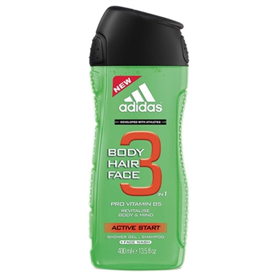 Adidas Active Start 3 In 1 Body, Hair, & Face Shower Gel 13.5oz / 400ml