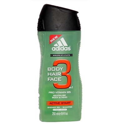 Adidas Active Start Face & Hair & Body Shower Gel Shampoo for Men 8.4oz