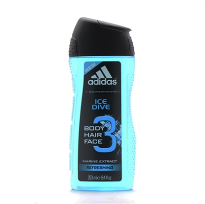 Adidas Ice Dive Marine Extract Refreshing 3 In 1 Hair, Body, & Face Shower Gel for Men 8.4 oz / 250ml