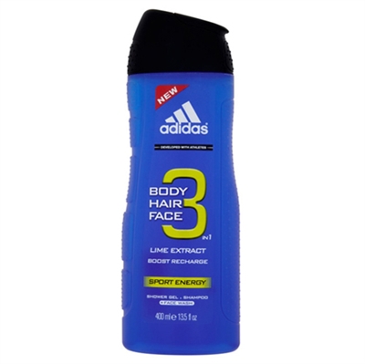 Adidas Sport Energy Lime Extract 3 In 1 Body, Hair, & Face Shower Gel 13.5oz / 400ml