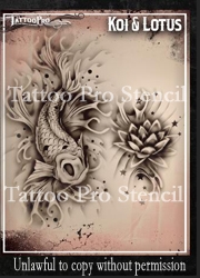 Wiser Pro Tattoo Stencils-- Koi and Lotus