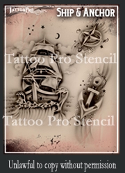 Wiser Pro Tattoo Stencils-- Ship and Anchor