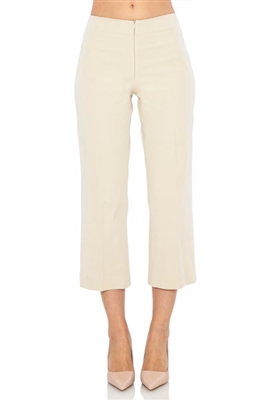 Stretch Cotton Front Zip Straight Capri | Natural