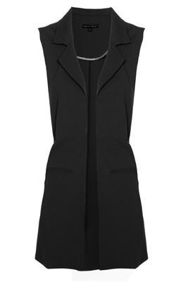 'Stella' Long Crepe Vest | Black