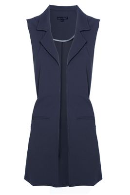 'Stella' Long Crepe Vest | Navy