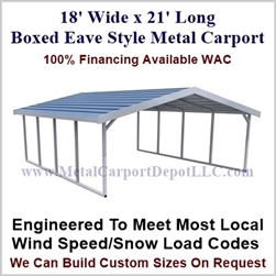 Boxed Eave Style Metal Carport 18' x 21' x 6'