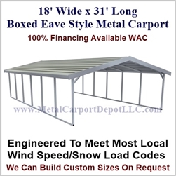 Boxed Eave Style Metal Carport 18' x 31' x 6'