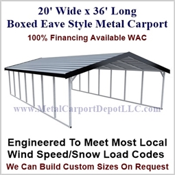 Boxed Eave Style Metal Carport 20' x 36' x 6'