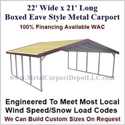 Boxed Eave Style Metal Carport 22' x 21' x 6'