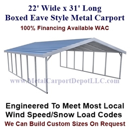 Boxed Eave Style Metal Carport 22' x 31' x 6'