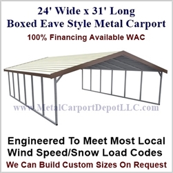 Boxed Eave Style Metal Carport 24' x 31' x 6'