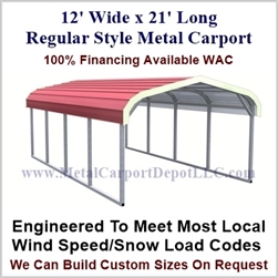 12' x 21' Regular Style Metal Carport