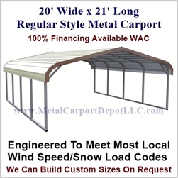 20' x 21' Regular Style Metal Carport