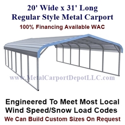 20' x 31' Regular Style Metal Carport
