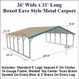 Triple Wide Boxed Eave Style Metal Carport 26' x 21' x 6'