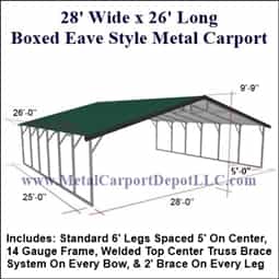 Triple Wide Boxed Eave Style Metal Carport 28' x 26' x 6'