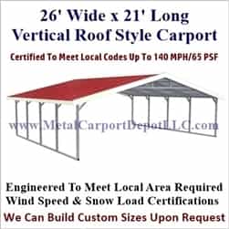 Triple Wide Vertical Roof Boxed Eave Style Metal Carport 26' x 21' x 6'