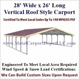 Triple Wide Boxed Eave Style Metal Carport 28' x 26' x 6'