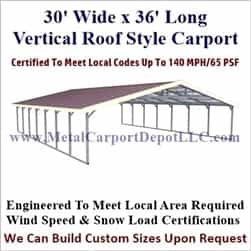 Triple Wide Boxed Eave Style Metal Carport 30' x 36' x 6'