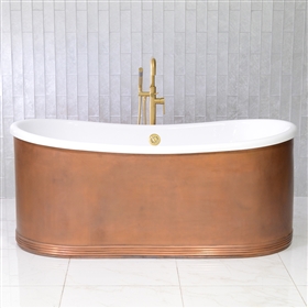 SanSiro Aquitaine A59LA 59 Inch Heated Air Jetted Lightly  Aged Copper Shell French Bateau  Bathtub with Thick CoreAcryl  Acrylic Interior Plus Drain