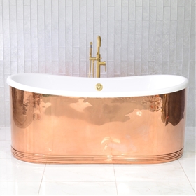 SanSiro Aquitaine A67POL 67 Inch Heated Air Jetted Mirror Polished Copper Shell French Bateau Bathtub with Thick CoreAcryl Acrylic Interior Plus Drain