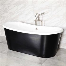 LUXWIDE 'Calypso-BLKSK59' 59" WHITE CoreAcryl Acrylic French Bateau Skirted Tub Package with a Flat Black Exterior