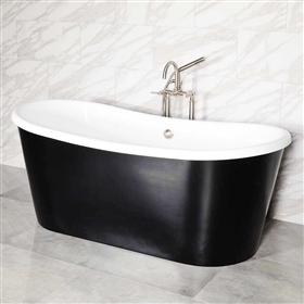 LUXWIDE 'Calypso-BLKSK73' 73" CoreAcryl Acrylic French Bateau Skirted Tub Package Flat Black Exterior