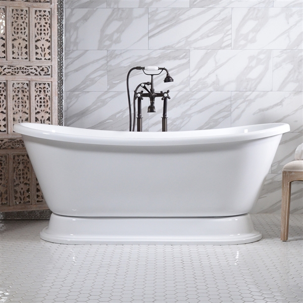 73in French Bateau Pedestal Bathtub and Faucet