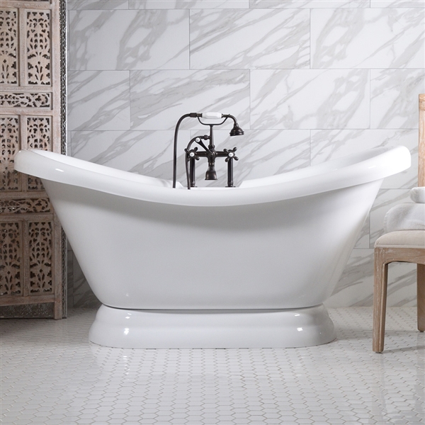 67in Double Slipper Pedestal Bathtub and Faucet