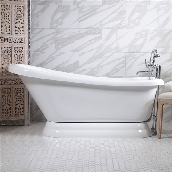 57in Single Slipper Pedestal Bathtub and Faucet