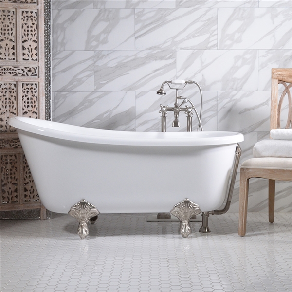 62in Swedish Slipper Clawfoot Bathtub and Faucet