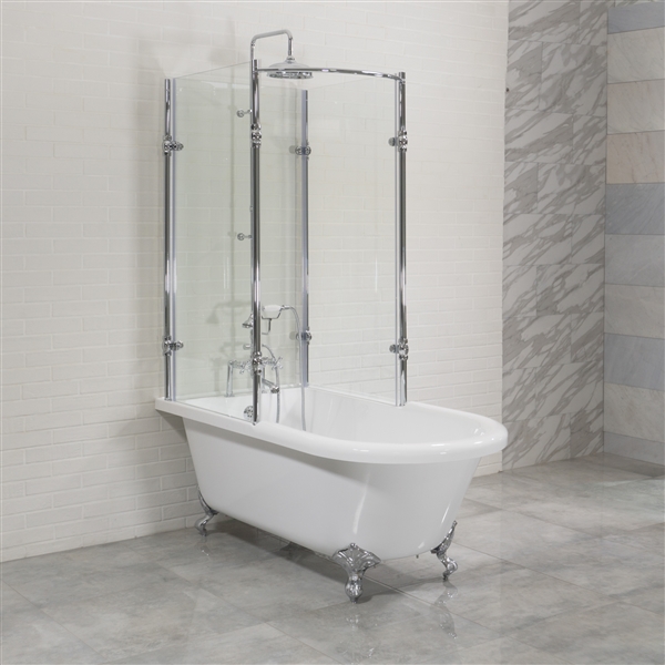 65 Inch 'Oasis' Clawfoot Tub with Glass Shower Enclosure