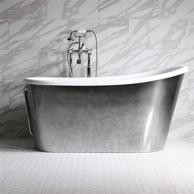 CARLO58 58" White Acrylic Swedish Slipper Tub Kit with Chrome Skirt | Baths Of Distinction