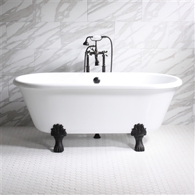 Isotta' 67" Coreacryl White Acrylic Double Ended Clawfoot Bathtub Package  with  Medici Cast Iron Feet, Victoriana Freestanding Faucet &  Drain in Chrome