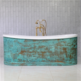 SanSiro Biarritz S67VG 67 Inch Hydro-Spa Jetted Verdigris Aged Copper Shell French Bateau Bathtub with Thick CoreAcryl Acrylic Interior Plus Drain