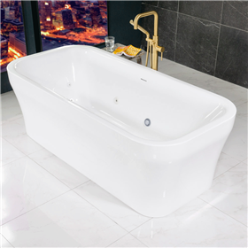 SanSiro 'Eclipse-SM73CHS' 73 x 35 inch Center Drain HYDRO-SPA Water and Air Jetted High Gloss White ACRYLIC Freestanding Bathtub