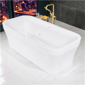 SanSiro 'EclipseSM73CWJ' 73 x 35 inch Center Drain WATER JETTED High Gloss White ACRYLIC Freestanding Bathtub
