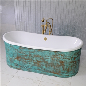 SanSiro W67VG 67" Water Jetted Verdigris Copper Shell French Bateau  Bathtub with Thick CoreAcryl  Acrylic Interior plus Darin