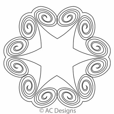 Digital Quilting Design Open Spiral Heart Star by AC Designs.