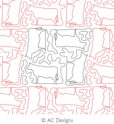 Cows Panto 2 by AC Designs. This image demonstrates how this computerized pattern will stitch out once loaded on your robotic quilting system. A full page pdf is included with the design download.