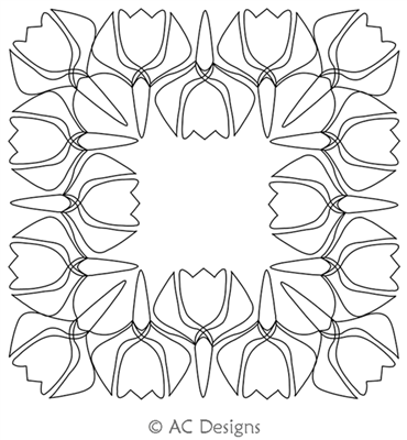 Spring Tulip Frame by AC Designs. This image demonstrates how this computerized pattern will stitch out once loaded on your robotic quilting system. A full page pdf is included with the design download.