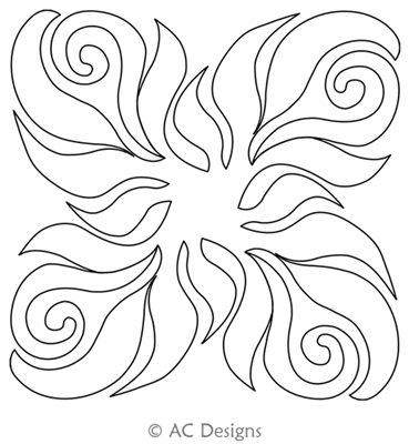 Swirl Leaf Curl Square 1 by AC Designs. This image demonstrates how this computerized pattern will stitch out once loaded on your robotic quilting system. A full page pdf is included with the design download.