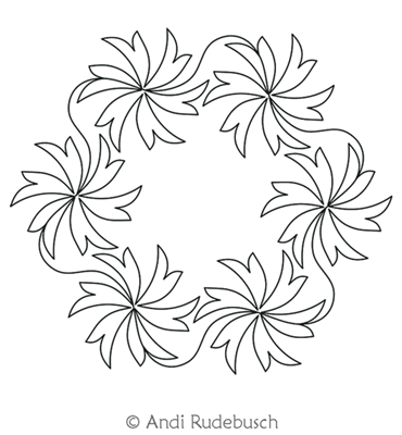 Spinning Flowers Wreath by Andi Rudebusch. This image demonstrates how this computerized pattern will stitch out once loaded on your robotic quilting system. A full page pdf is included with the design download.