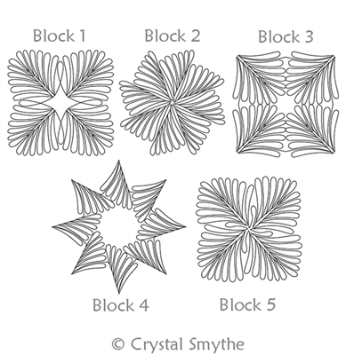 Digital Quilting Design Deco Feathers Blocks 1 - 5 Set by Crystal Smythe.