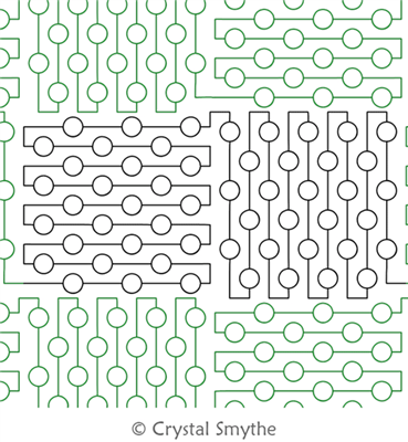 Back and Forth Circles 1 by Crystal Smythe. This image demonstrates how this computerized pattern will stitch out once loaded on your robotic quilting system. A full page pdf is included with the design download.