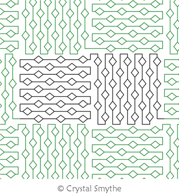 Back and Forth Diamonds 1 by Crystal Smythe. This image demonstrates how this computerized pattern will stitch out once loaded on your robotic quilting system. A full page pdf is included with the design download.